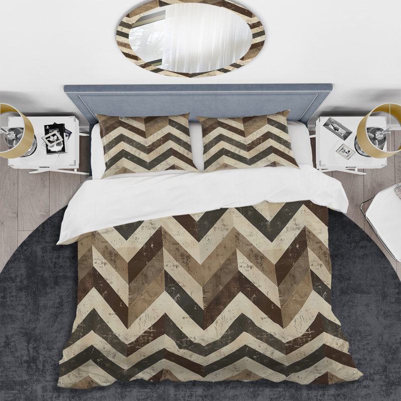 Ensemble de housse de couette moderne beige à chevrons II - Modern, Housse de couette simple + 2 taies décoratives st