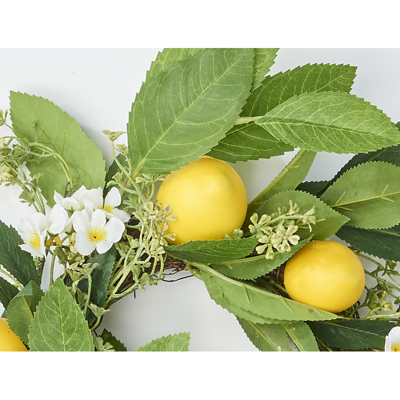 Couronne citron, feuilles vertes et fleurs, H 17 po x l 17 po x P 3 po