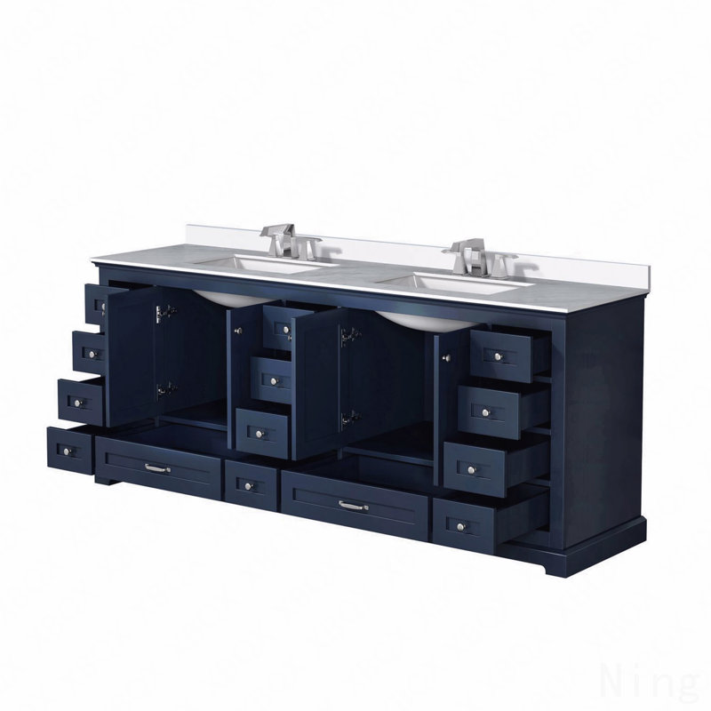 Ensemble de meuble-lavabo double 84 po x P 22 po avec plateau en marbre de culture et robinet, Bleu