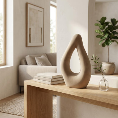 Abstract Ecomix Teardrop Decorative Accent Object for Home Decoration - Modern Sculpture for Living Room Shelf or Bedroom Decor - 14", Tan