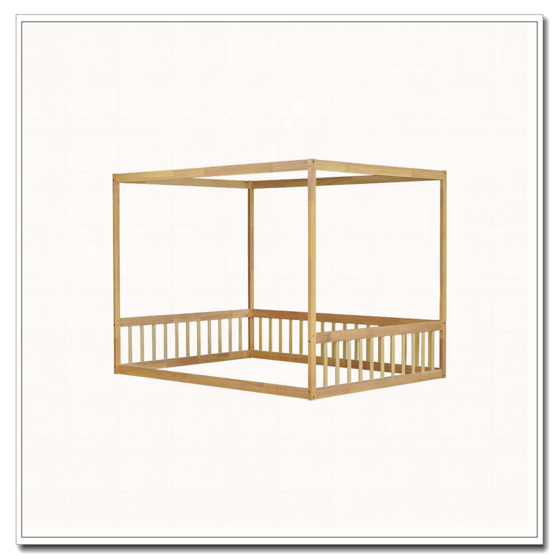 Lit en bois d'hévéa avec clôture Canopy, Naturel