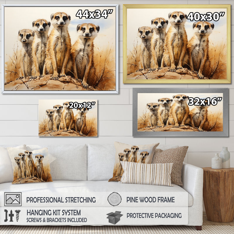 Impression sur toile, "Afrique suricate", Cadre flottant doré, H 12 po x l 20 po x P 1 po