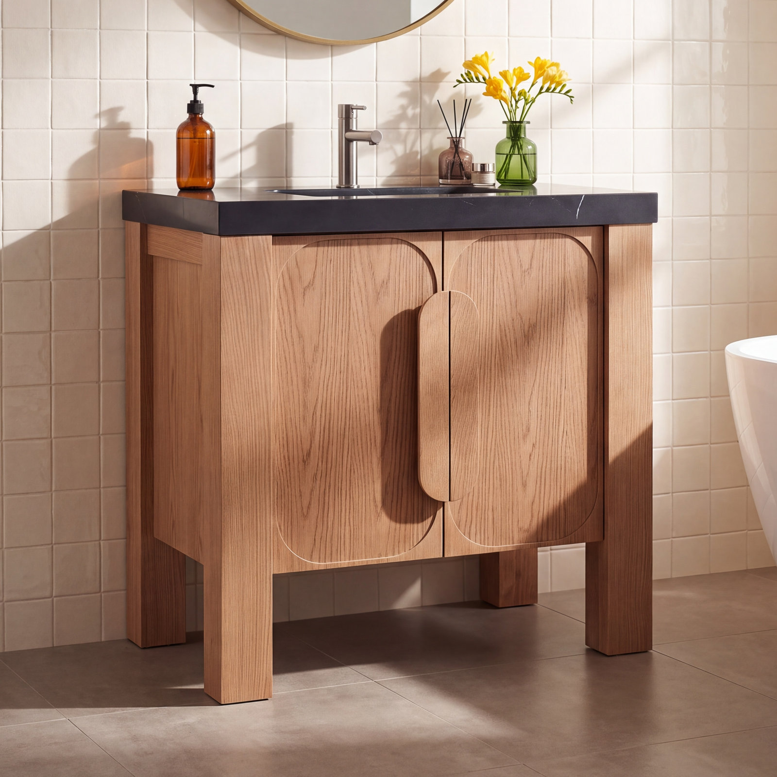 Munich 36" Single Vanity, Natural, Black
