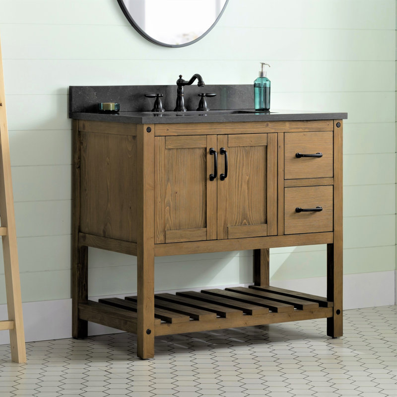 Meuble-lavabo simple 36 po Radstock, Bleu Purbeck, Naturel antique