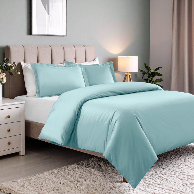 Ensemble de housse de couette 600 fils Aniello, Housse de couette simple + 1 taie décorative stan, Bleu clair