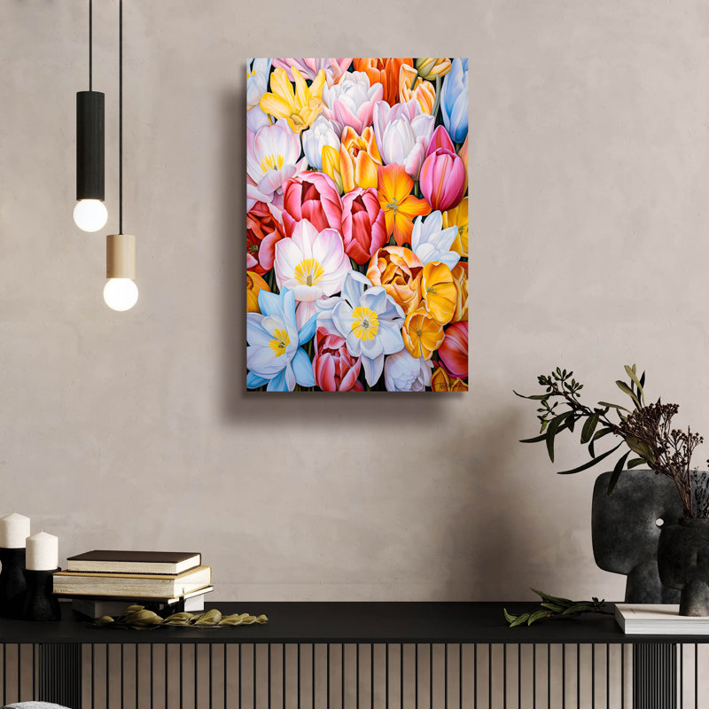 Art mural en verre "Fond de tulipes" par Momart, H 24 po x l 16 po x P 0,2 po