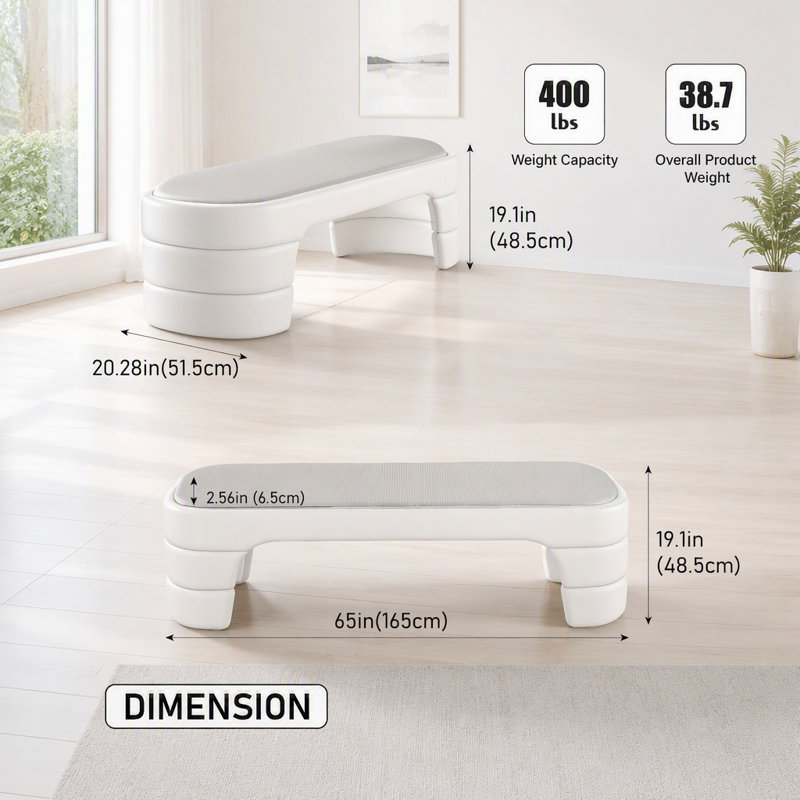 Banc de chambre rembourré sans accoudoirs de 64,96 po de largeur, White