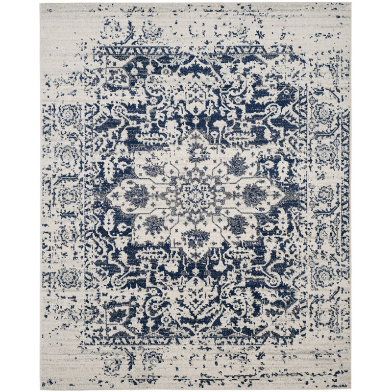 Leyva Looped/Hooked Cream/Navy Rug, Rectangle 160 x 229 cm