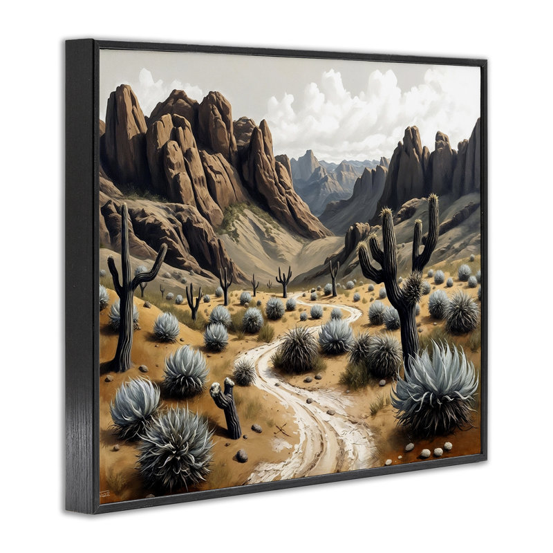 Cactus Canyons Pathway, giclée encadrée, design par Tabz Jones, H 11 po x l 14 po, Giclée encadrée noir minuit