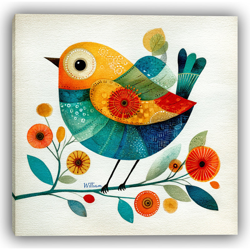 Plume dorée - oiseau coloré, art mural, H 16 po x l 24 po
