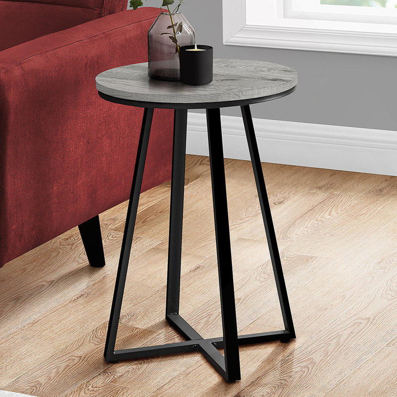 Table d'appoint, côté, rond, bout, table de chevet, lampe, stratifié gris, métal noir, contemporain, moderne, Gris/noir