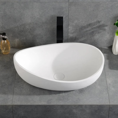 Oval Vessel Sink Stone Resin Bathroom Sink Modern Art Sink Matte White with Pop Up Drain (Matte White)