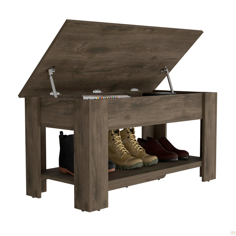 Storage Table Polgon, Extendable Table Shelf, Lower Shelf, Dark Brown Finish, Dark Brown