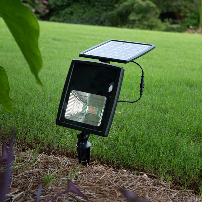 2W Solar Flood Light Black Low Voltage Solar Powered Dual Color Integrated LED Metal Flood Light, 2700K