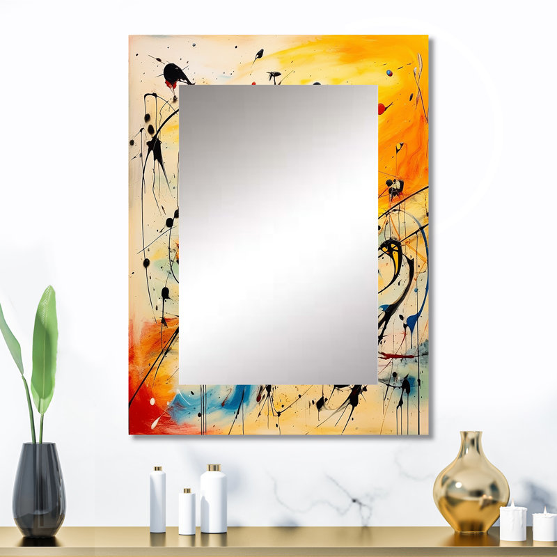 «All That Jazz Colorful Joy I» - miroir à collages abstraits, miroir mural jaune unique, impression sur métal, 32 po x 24 po