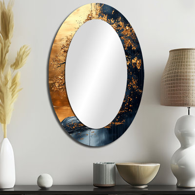 Simplicité dorée en noir arbre africain III - miroir mural ovale traditionnel