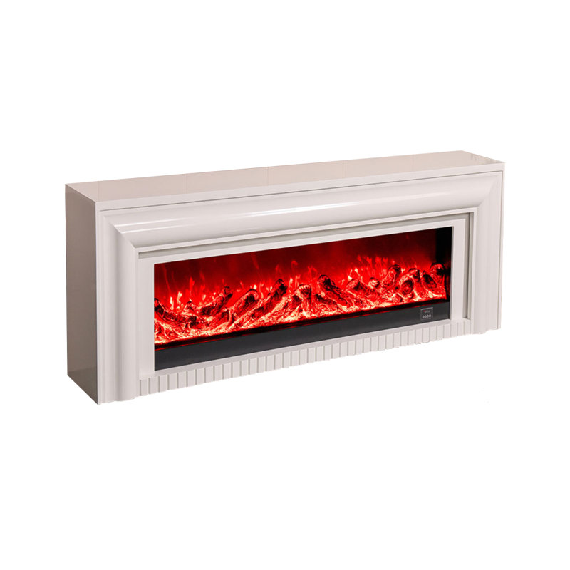 Beige Solid Wood TV Cabinet Fireplace