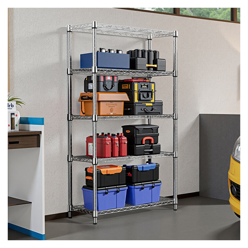 1250 lbs Heavy Duty 5-Tier Steel Shelving Unit, Adjustable Utility Storage Rack for Garage, Kitchen & Office Organization, Chrome (13.8"D x 23.6"W x 62.4"H)