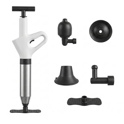 White Air‑Powered Toilet Plunger Set, Multi‑Head High‑Pressure Drain Clog Remover, Heavy‑Duty Plastic Unclogging Tool for Toilets, Kitchen Sinks, Bathtubs and Household Drains