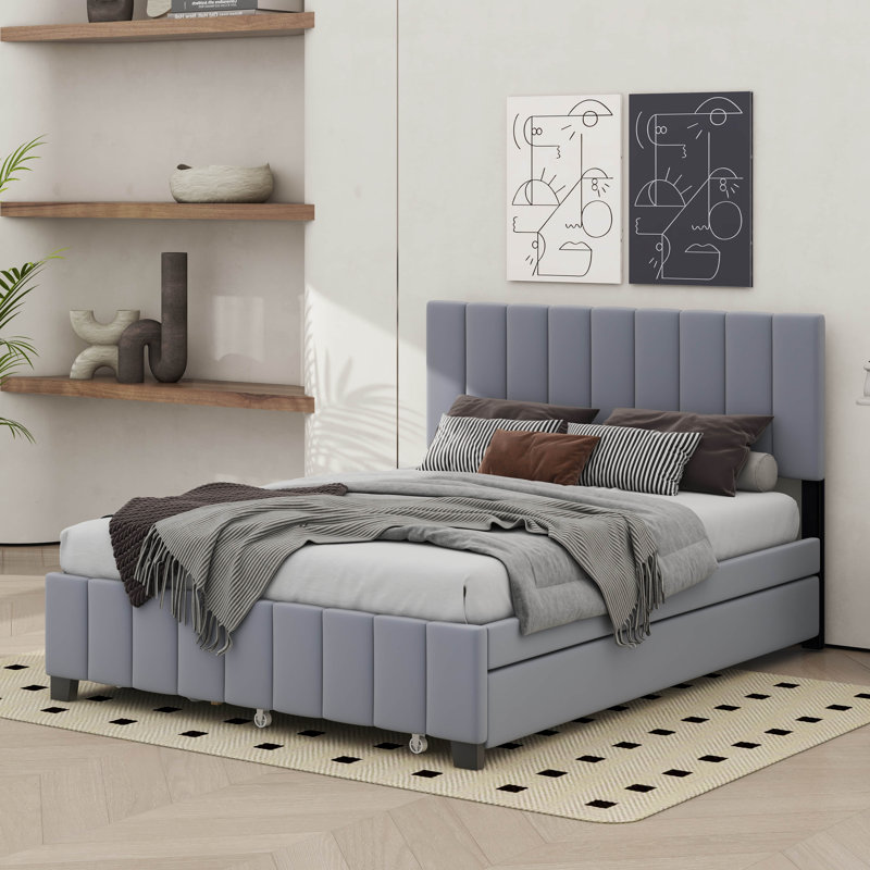 Lit plateforme tapissier Keyon, gris