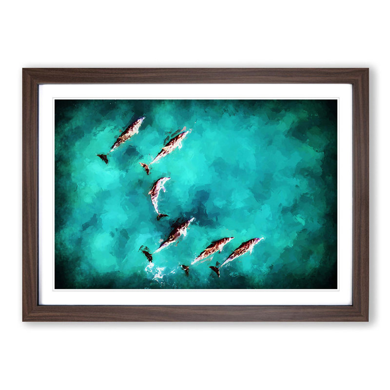 Sunlight upon the Dolphins in Abstract - Picture Frame Painting Print, 48cm H x 65cm W x 2cm D, Walnut Framed