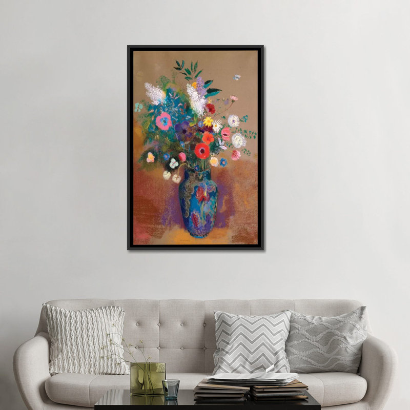 « bouquet of fleurs », impression sur toile, H 60 po x l 40po x P 1,5 po, Toile avec cadre noir, Pas de tapis
