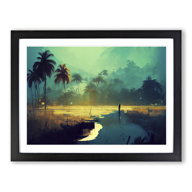 XH1022-10160X Wild Palm Trees 1 Piece Single Picture Frame Wall Art, 25cm H x 34cm W x 2cm D, Black