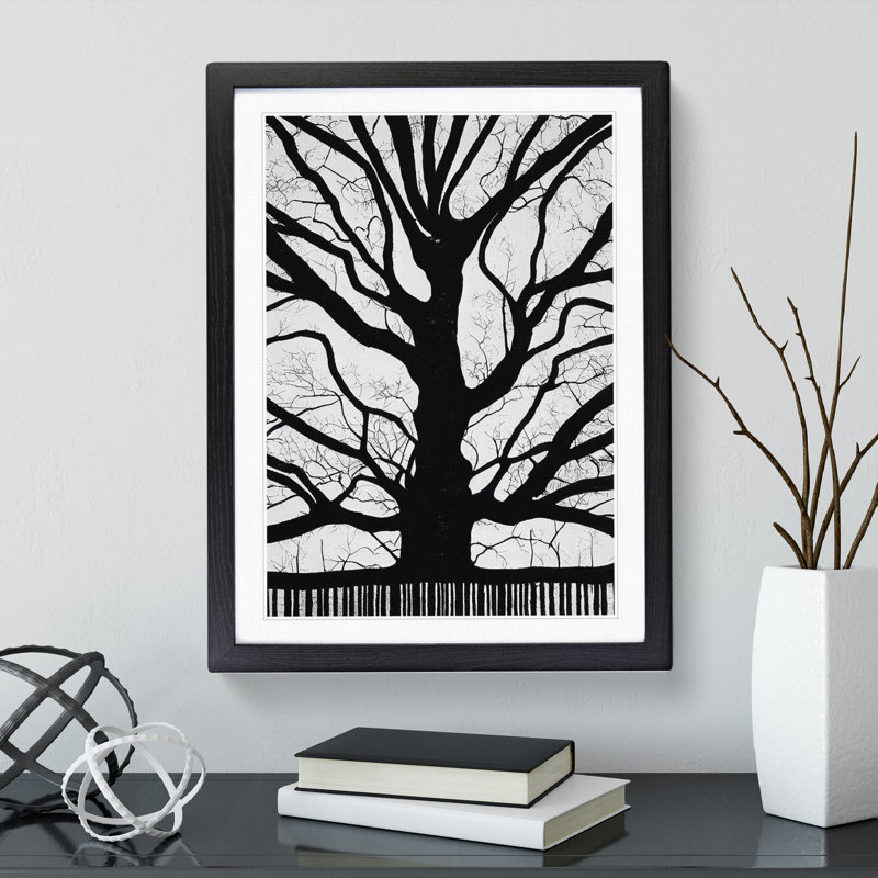 Silhouette Of A Tree No.5 - Wall Art, Black Framed, 66cm H x 48cm W, White