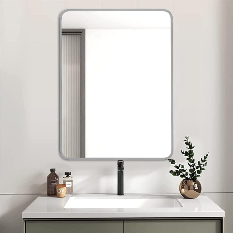 Miroir mural argenté pour salle de bain 24 po x 32 po, Argent argent, 24 po x 32 po