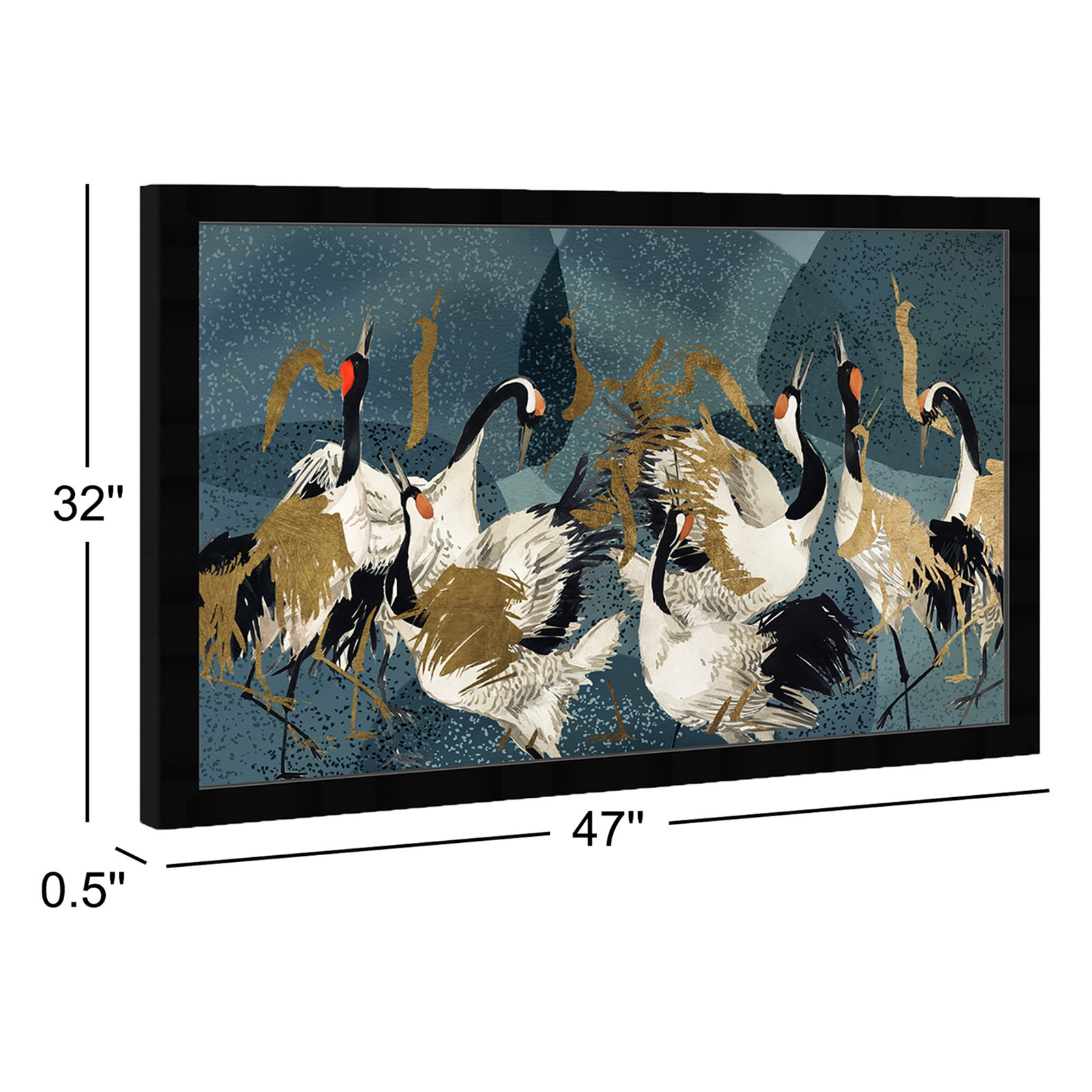 Crane Love Print by Oliver Gal, 32" H x 47" W, Black Framed