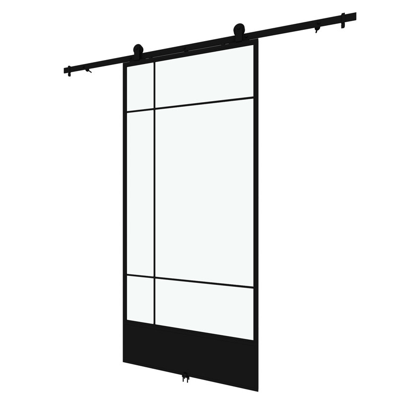 Bastille 37'' x 84'' Clear Glass Black Metal Sliding Barn Door