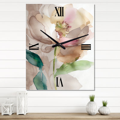 Blooming Peony In Grey Earth Tones III - Floral Peony Very Large Wall Clocks