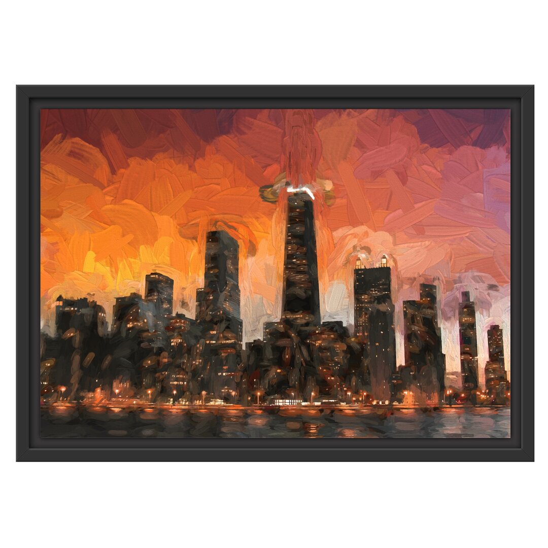 Gerahmtes Wandbild Chicago-Wolkenkratzer-Silhouette