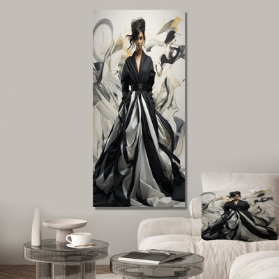 Noir et blanc, mode féminine, élégance dévoilée III - art mural mode