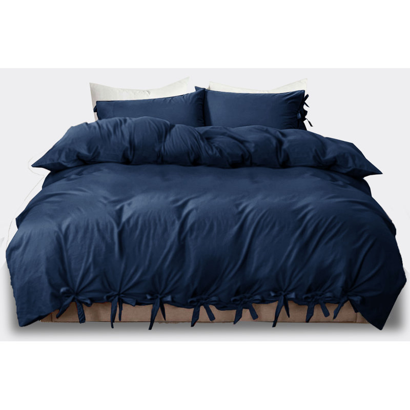 Priyanka Microfiber Solid Colour Duvet Cover Set with Pillowcases, Single, Navy