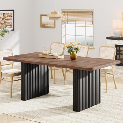 Modern Rectangular Dining Table for Farmhouse Table Sturdy Wood Top × Walnut color