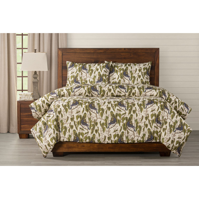 Bluebirds Print Duvet Cover Set, Full Duvet Cover + 2 Standard Shams