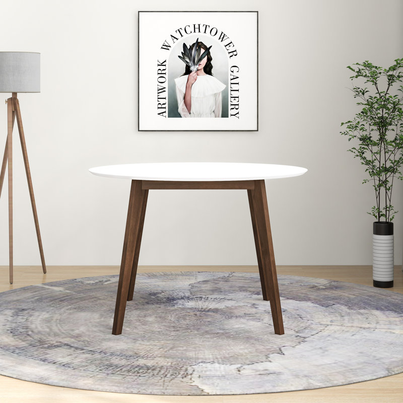Table de salle à manger compacte Norah pour 4 avec pieds en bois massif et plateau blanc