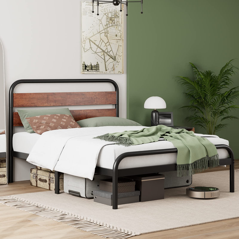 Lit plateforme Wintham, Grand, Noyer / Noir