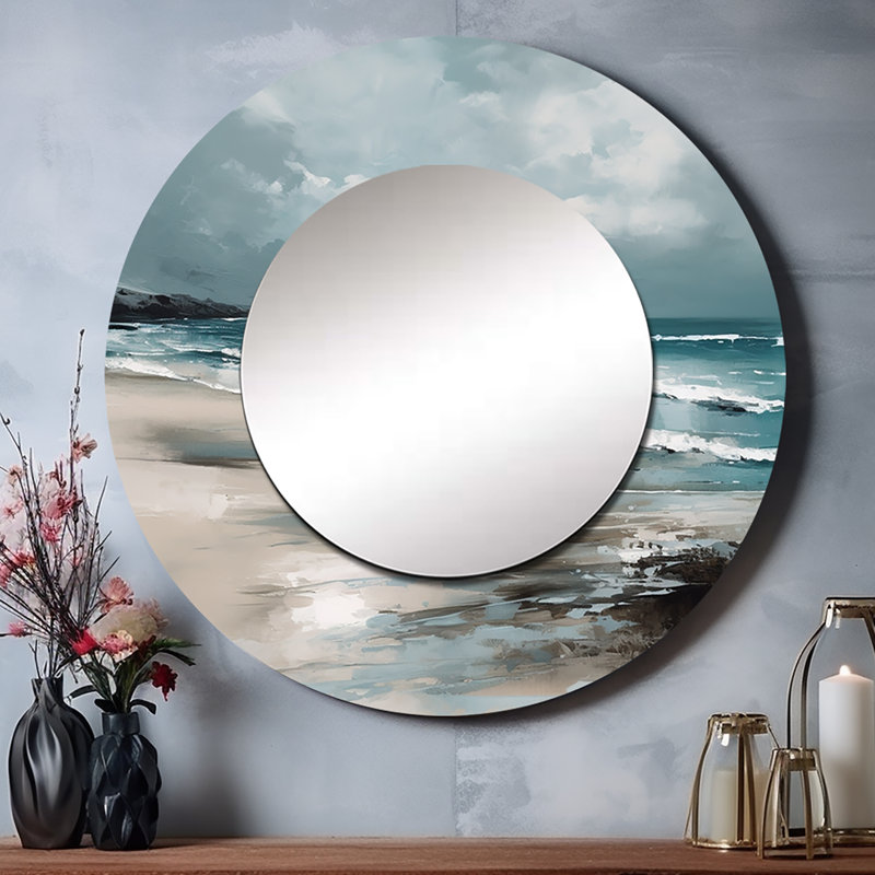 Paci Coastal Waves III - miroir de plage, miroir mural rond unique moderne, impression d'art en métal, 23 po x 23 po