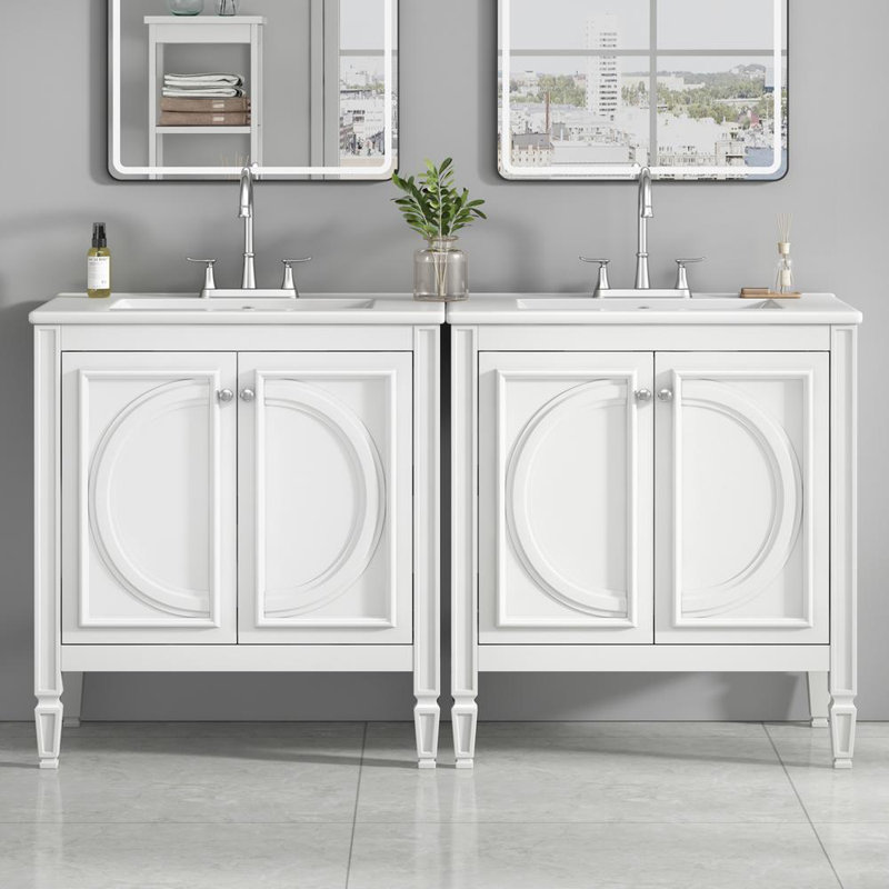 Ensemble de meuble-lavabo avec lavabo double, Blanc
