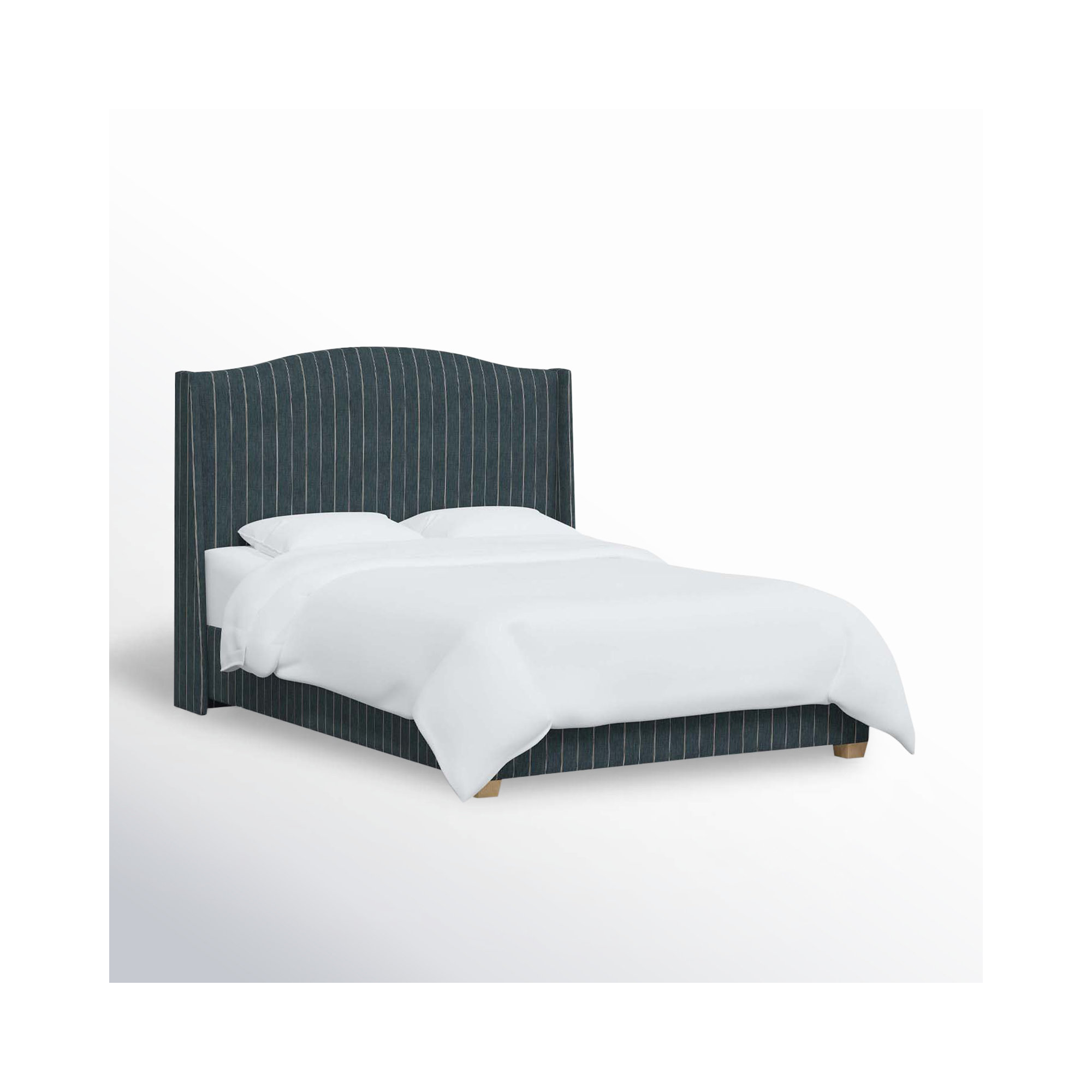 Allis Upholstered Wingback Bed, California King, Fritz Indigo Stripe