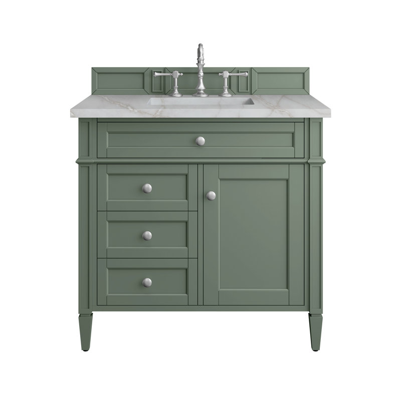 Brittany 36'' W Single Vanity, Smokey Celadon, Victorian Silver, 8" Widespread