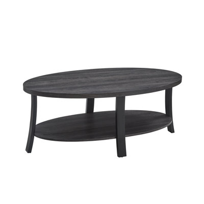 Anze Contemporary Oval Wood Shelf Coffee Table In Charcoal Finish