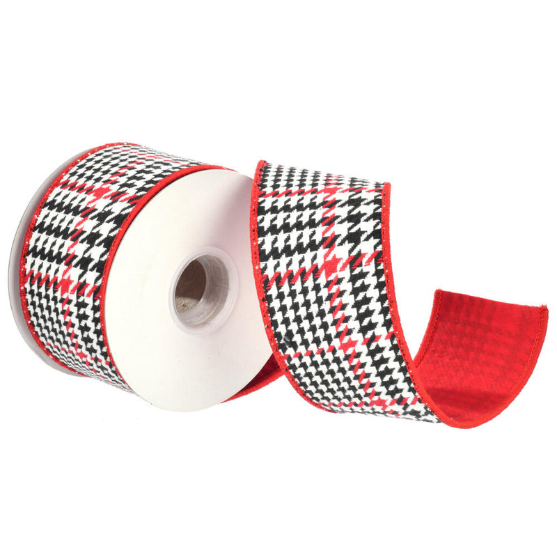 Vickerman 2.5" Red Houndstooth Plaid Ribbon.