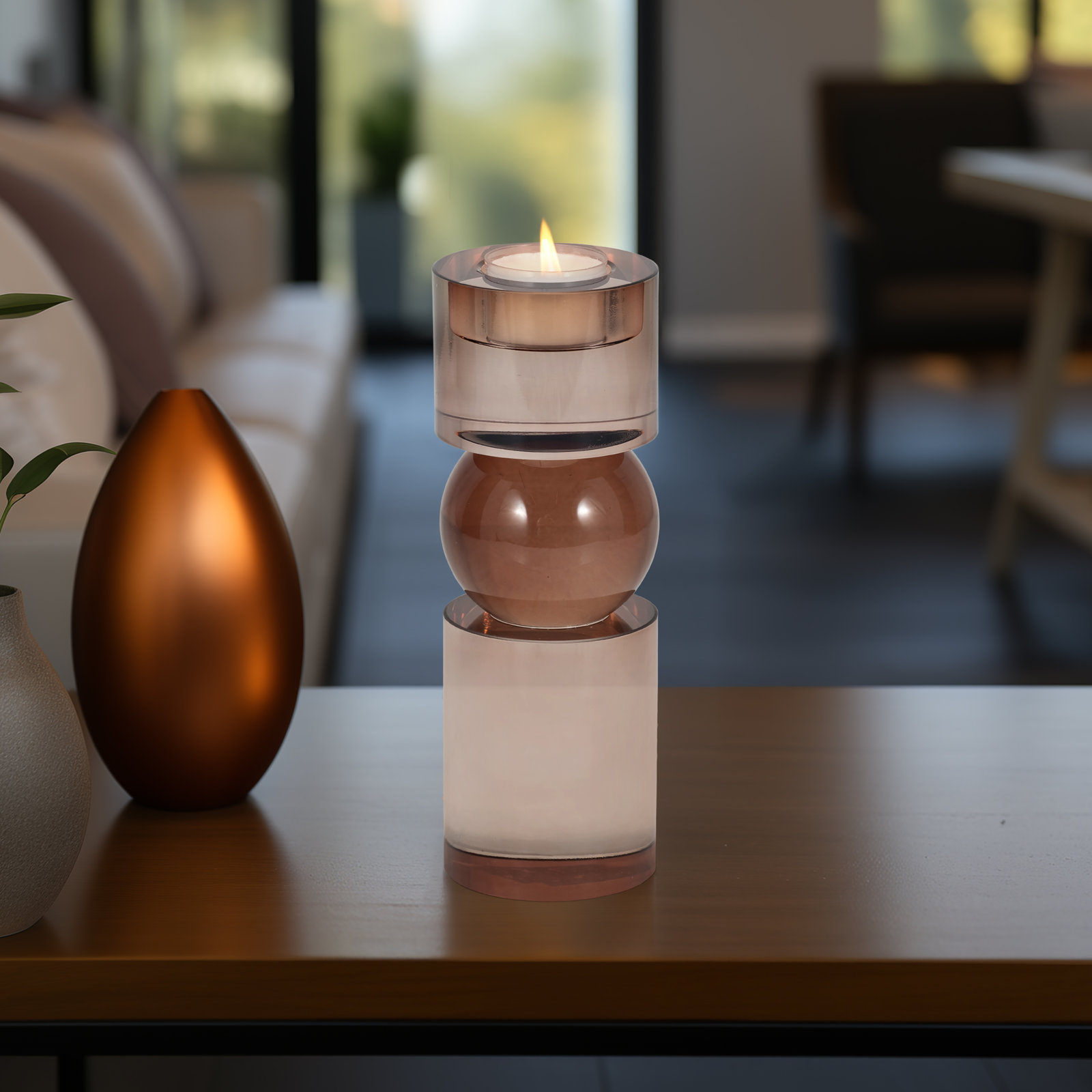 Riter Crystal Candlestick Holder, 8" H x 3" W x 3" D, Bronze