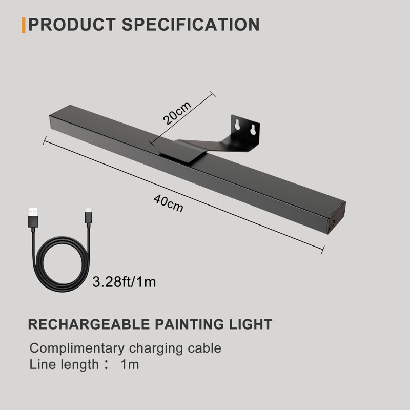 Syeeda Battery Powered Dimmable LED Wall Mount Picture Light with Remote, Matte Black