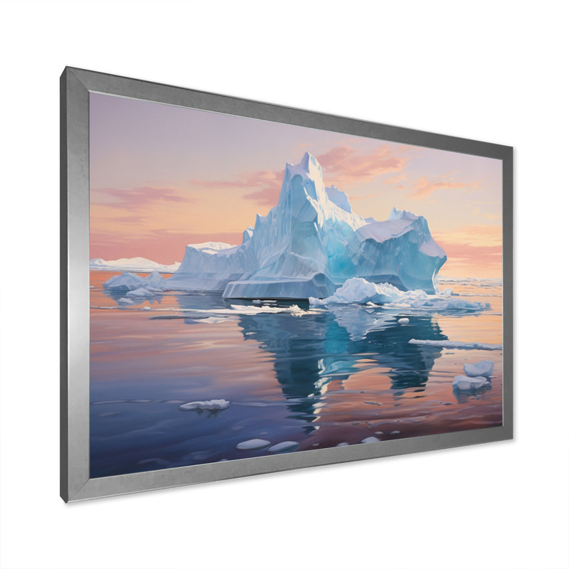 Iceberg bleu gelé sérénité, Cadre simple argenté, H 30 po x l 40 po x P 1,5 po