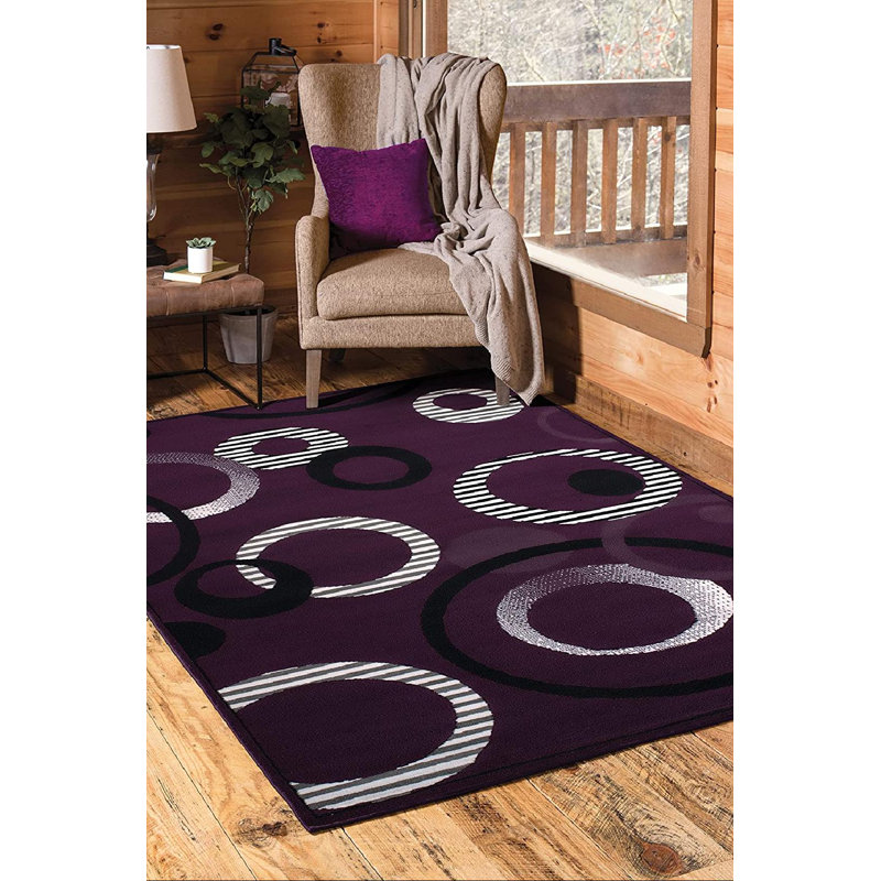 Tapis géométrique lilas / noir / blanc Gober, Rectangle 7 pi 10 po x 10 pi 6 po