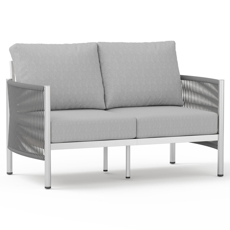 Patio Loveseat Sofa, Light Grey, Silver